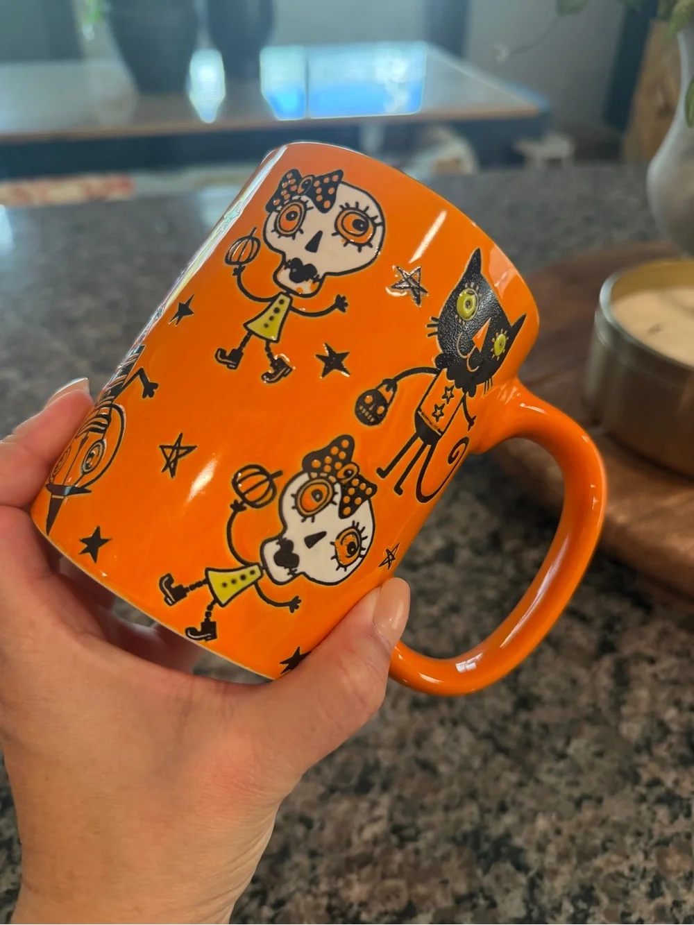 Oversized Halloween Skull & Cat Decorative Mug NWOT